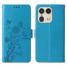 For Motorola Edge 50 Ultra / X50 Ultra Embossed Butterfly Flowers Leather Phone Case(Blue) - 1
