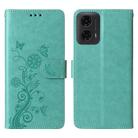 For Motorola Moto G04 / G04s / G24 / E14 Embossed Butterfly Flowers Leather Phone Case(Green) - 1