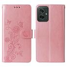 For Motorola Moto G55 Embossed Butterfly Flowers Leather Phone Case(Rose Gold) - 1
