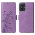 For Motorola Moto G55 Embossed Butterfly Flowers Leather Phone Case(Purple) - 1