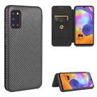 For Samsung Galaxy A31 Carbon Fiber Texture Horizontal Flip TPU + PC + PU Leather Case with Rope & Card Slot(Black) - 1