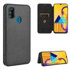 For Samsung Galaxy M30s / M21 Carbon Fiber Texture Horizontal Flip TPU + PC + PU Leather Case with Rope & Card Slot(Black) - 1