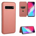 For Samsung Galaxy S10 5G Carbon Fiber Texture Horizontal Flip TPU + PC + PU Leather Case with Rope & Card Slot(Brown) - 1