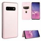 For Samsung Galaxy S10 Plus Carbon Fiber Texture Horizontal Flip TPU + PC + PU Leather Case with Rope & Card Slot(Pink) - 1