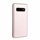 For Samsung Galaxy S10 Plus Carbon Fiber Texture Horizontal Flip TPU + PC + PU Leather Case with Rope & Card Slot(Pink) - 3