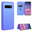 For Samsung Galaxy S10 Plus Carbon Fiber Texture Horizontal Flip TPU + PC + PU Leather Case with Rope & Card Slot(Blue) - 1