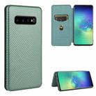 For Samsung Galaxy S10 Carbon Fiber Texture Horizontal Flip TPU + PC + PU Leather Case with Rope & Card Slot(Green) - 1