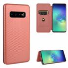 For Samsung Galaxy S10 Carbon Fiber Texture Horizontal Flip TPU + PC + PU Leather Case with Rope & Card Slot(Brown) - 1