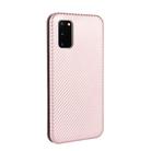 For Samsung Galaxy S20 Carbon Fiber Texture Horizontal Flip TPU + PC + PU Leather Case with Rope & Card Slot(Pink) - 2