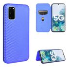 For Samsung Galaxy S20 Carbon Fiber Texture Horizontal Flip TPU + PC + PU Leather Case with Rope & Card Slot(Blue) - 1