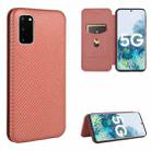 For Samsung Galaxy S20 Carbon Fiber Texture Horizontal Flip TPU + PC + PU Leather Case with Rope & Card Slot(Brown) - 1