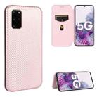 For Samsung Galaxy S20 Plus Carbon Fiber Texture Horizontal Flip TPU + PC + PU Leather Case with Rope & Card Slot(Pink) - 1