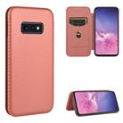 For Samsung Galaxy S10e Carbon Fiber Texture Horizontal Flip TPU + PC + PU Leather Case with Rope & Card Slot(Brown) - 1