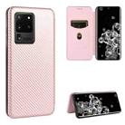 For Samsung Galaxy S20 Ultra Carbon Fiber Texture Horizontal Flip TPU + PC + PU Leather Case with Rope & Card Slot(Pink) - 1