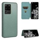 For Samsung Galaxy S20 Ultra Carbon Fiber Texture Horizontal Flip TPU + PC + PU Leather Case with Rope & Card Slot(Green) - 1