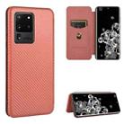 For Samsung Galaxy S20 Ultra Carbon Fiber Texture Horizontal Flip TPU + PC + PU Leather Case with Rope & Card Slot(Brown) - 1