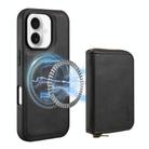 For iPhone 16 Denior D26 Skin Feel MagSafe Zipper Bag Leather Phone Case(Black) - 1