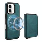 For iPhone 16 Denior D26 Skin Feel MagSafe Zipper Bag Leather Phone Case(Blue) - 1