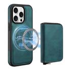 For iPhone 15 Pro Max Denior D26 Skin Feel MagSafe Zipper Bag Leather Phone Case(Blue) - 1