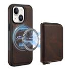 For iPhone 15 Plus/  14 Plus Denior D26 Skin Feel MagSafe Zipper Bag Leather Phone Case(Coffee) - 1