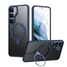 For Samsung Galaxy S25 5G Double Ring MagSafe Magnetic Holder Phone Case(Matte Blue) - 1