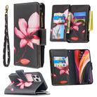 For iPhone 12 / 12 Pro Colored Drawing Pattern Zipper Horizontal Flip Leather Case with Holder & Card Slots & Wallet(Lotus) - 1