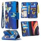 For iPhone 12 / 12 Pro Colored Drawing Pattern Zipper Horizontal Flip Leather Case with Holder & Card Slots & Wallet(Gold Butterfly) - 1