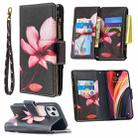 For iPhone 12 Pro Max Colored Drawing Pattern Zipper Horizontal Flip Leather Case with Holder & Card Slots & Wallet(Lotus) - 1
