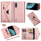For Xiaomi Mi CC9 Skin Feel Zipper Horizontal Flip Leather Case with Holder & Card Slots & Photo Frame & Lanyard & Long Rope(Rose Gold) - 1