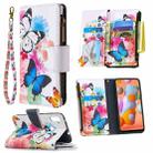 For Samsung Galaxy A11 Colored Drawing Pattern Zipper Horizontal Flip Leather Case with Holder & Card Slots & Wallet(Two Butterflies) - 1