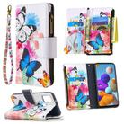 For Samsung Galaxy A21s Colored Drawing Pattern Zipper Horizontal Flip Leather Case with Holder & Card Slots & Wallet(Two Butterflies) - 1