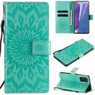 For Samsung Galaxy Note20 Embossed Sunflower Pattern Horizontal Flip PU Leather Case with Holder & Card Slots & Wallet & Lanyard(Green) - 1