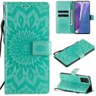 For Samsung Galaxy Note20 Embossed Sunflower Pattern Horizontal Flip PU Leather Case with Holder & Card Slots & Wallet & Lanyard(Green) - 1