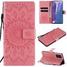 For Samsung Galaxy Note20 Embossed Sunflower Pattern Horizontal Flip PU Leather Case with Holder & Card Slots & Wallet & Lanyard(Pink) - 1