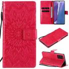 For Samsung Galaxy Note20 Embossed Sunflower Pattern Horizontal Flip PU Leather Case with Holder & Card Slots & Wallet & Lanyard(Red) - 1