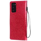 For Samsung Galaxy Note20 Embossed Sunflower Pattern Horizontal Flip PU Leather Case with Holder & Card Slots & Wallet & Lanyard(Red) - 2
