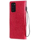 For Samsung Galaxy Note20 Embossed Sunflower Pattern Horizontal Flip PU Leather Case with Holder & Card Slots & Wallet & Lanyard(Red) - 3