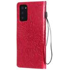 For Samsung Galaxy Note20 Embossed Sunflower Pattern Horizontal Flip PU Leather Case with Holder & Card Slots & Wallet & Lanyard(Red) - 2