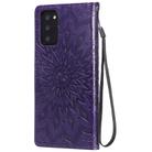 For Samsung Galaxy Note20 Embossed Sunflower Pattern Horizontal Flip PU Leather Case with Holder & Card Slots & Wallet & Lanyard(Purple) - 3