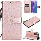 For Samsung Galaxy Note20 Embossed Sunflower Pattern Horizontal Flip PU Leather Case with Holder & Card Slots & Wallet & Lanyard(Rose Gold) - 1