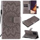 For Samsung Galaxy Note20 Ultra Embossed Sunflower Pattern Horizontal Flip PU Leather Case with Holder & Card Slots & Wallet & Lanyard(Grey) - 1