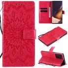 For Samsung Galaxy Note20 Ultra Embossed Sunflower Pattern Horizontal Flip PU Leather Case with Holder & Card Slots & Wallet & Lanyard(Red) - 1