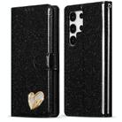 For Samsung Galaxy S25 Ultra 5G Glitter Powder Love Leather Phone Case(Black) - 1