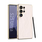 For Samsung Galaxy S25 Ultra 5G GKK Plating Leather Silver Brocade Phone Case, Not Included Pen(Silver Brocade Pink) - 1