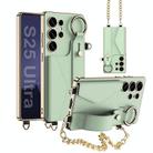 For Samsung Galaxy S25 Ultra 5G GKK Plating Leather Card Holder Full Coverage Phone Case With Bracelet(Matcha Green) - 1