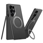 For Samsung Galaxy S25 Ultra 5G GKK Metal Paint Skin Feel Leather Phone Case With Magnetic Rotating Holder, Not Included Pen(Black) - 1