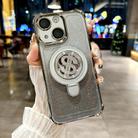 For iPhone 15 Plus Space Gradient Glitter MagSafe Holder Phone Case with Lens Film(Titanium Grey) - 1