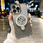 For iPhone 15 Pro Max Space Gradient Glitter MagSafe Holder Phone Case with Lens Film(Titanium Grey) - 1
