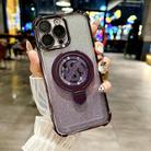 For iPhone 15 Pro Max Space Gradient Glitter MagSafe Holder Phone Case with Lens Film(Purple) - 1