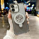 For iPhone 16 Space Gradient Glitter MagSafe Holder Phone Case with Lens Film(Titanium Grey) - 1
